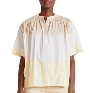 Apiece Apart Shirred Mission Top Organic Cotton Yellow Dip Dye Blouse Medium M